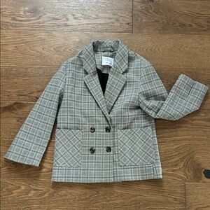 Zara girls oversized plaid Checkered Double-Breasted Blazer size 8-9